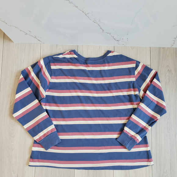Dickies T Shirt Womens 1X Red Blue Striped Embroidered Retro Long Baby Tee - Picture 2 of 10